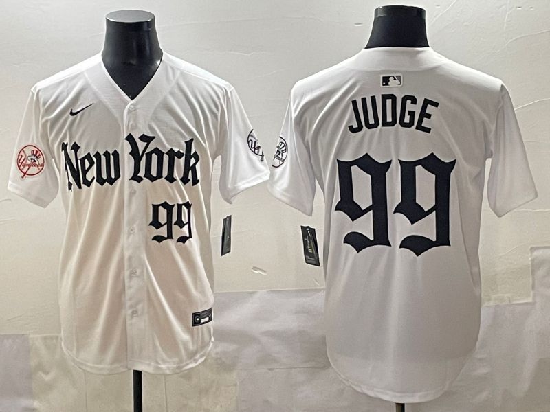 Men 2025 New York Yankees #99 Judge White Five generations Joint Name Nike MLB Jersey style 11